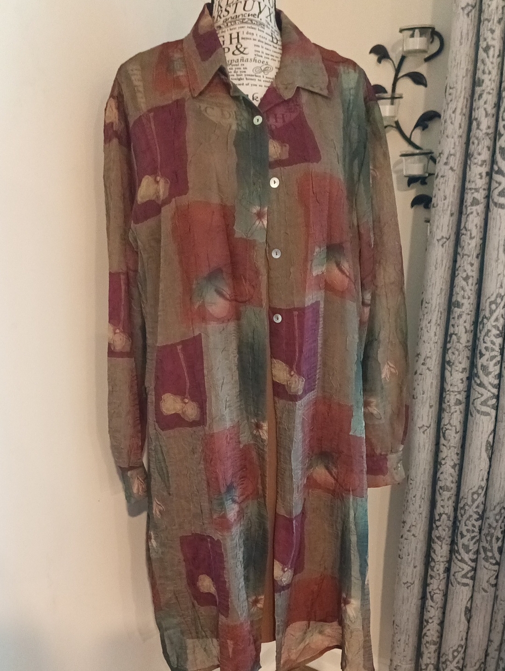 Amanda Lane Brown Tank Dress w/ Multicolor Patchwork Long Sleeve Duster